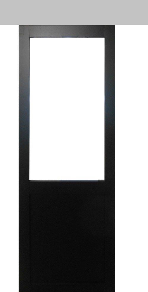 Porta scorrevole nera per officina in vetro H204 x L73 senza montante + binario in alluminio
