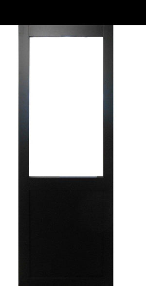 Porta scorrevole nera per officina in vetro H204 x L73 senza montante + binario in alluminio Striscia nera