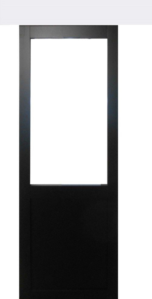 Porta scorrevole nera per officina H204 x L93 senza montante + binario in alluminio Striscia bianca e 2 gusci