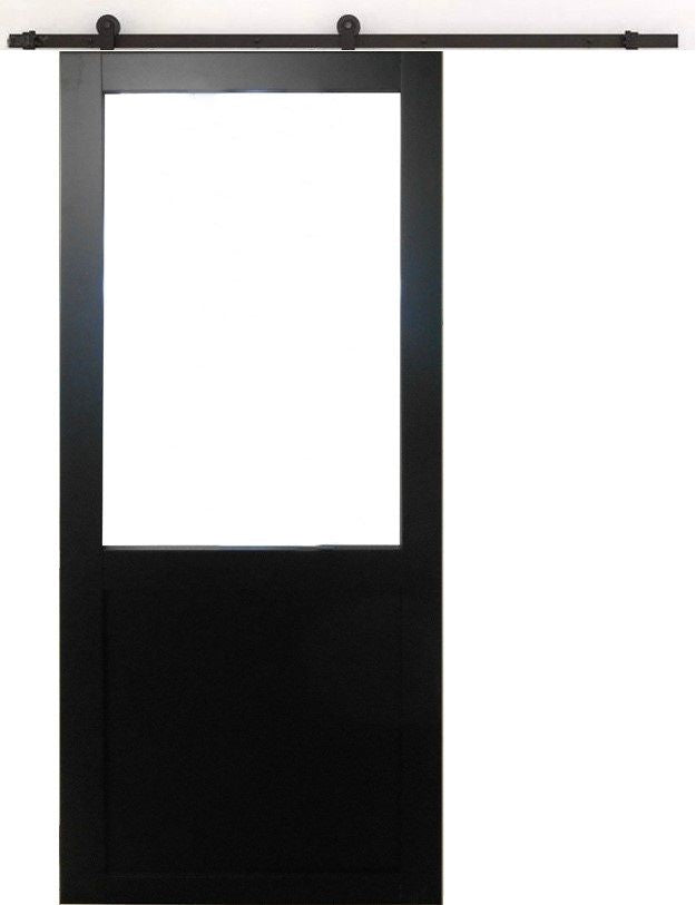 Porta scorrevole nera da officina H204 x L83 senza montante + guida a rulli e 2 gusci