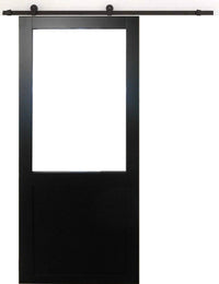 Porta scorrevole nera da officina H204 x L83 senza montante + guida a rulli e 2 gusci