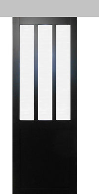 Porta scorrevole nera da officina in vetro satinato H204 x L83 + binario in alluminio e 2 gusci