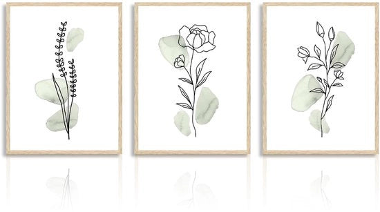 Decorazione botanica per parete - Set di 3 - Fiori verdi - Decorazione per salotto e camera da letto