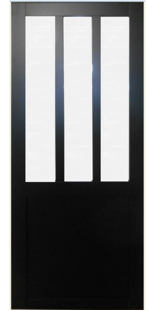 Porta scorrevole nera da officina in vetro satinato H204 x L73 + binario in alluminio e 2 gusci