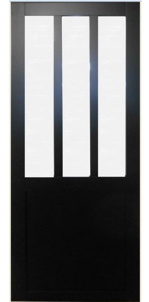 Porta scorrevole nera da officina in vetro satinato H204 x L83 e 2 conchiglie