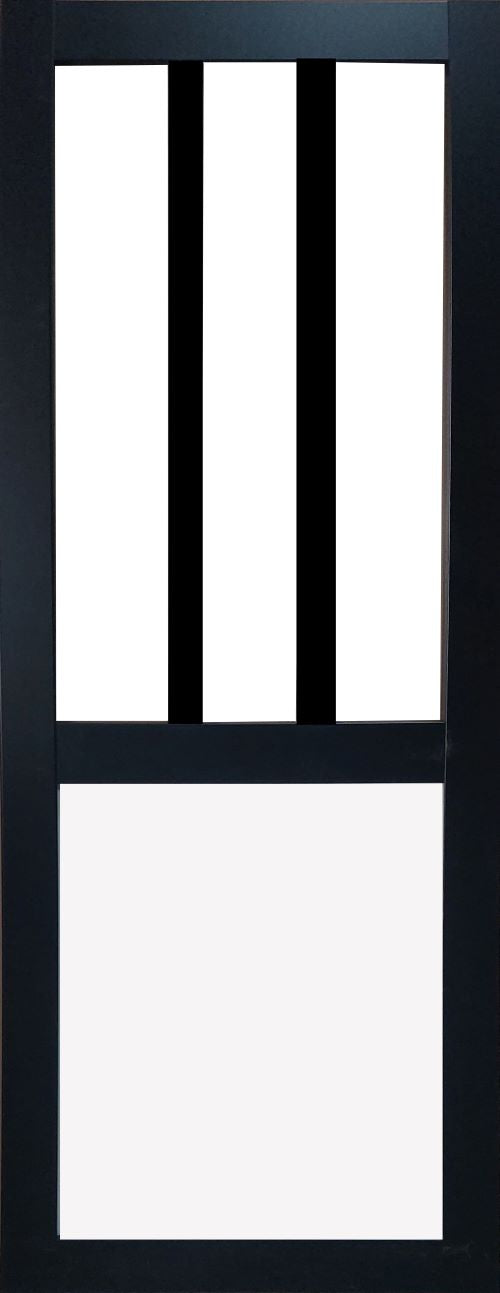 Porta Scorrevole Officina Nera e Pannelli Vitree Bianco H204 x L83 + Binario in Alluminio e 2 Gusci