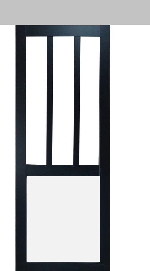 Porta Scorrevole Officina Nera e Pannelli Vitree Bianco H204 x L73 + Binario in Alluminio e 2 Gusci