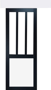 Porta Scorrevole Officina Nera e Pannelli Vitree Bianchi H204 x L83 + Binario in Alluminio Profilo Bianco e 2 Gusci