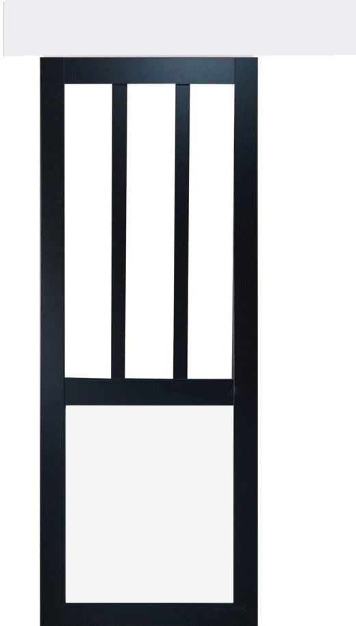 Porta Scorrevole Officina Nera e Pannelli Vitree Bianchi H204 x L83 + Binario in Alluminio Profilo Bianco e 2 Gusci