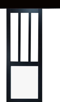 Porta Scorrevole Workshop Nera e Pannelli Vitree bianchi H204 x L73 + Binario in Alluminio Nero e 2 Gusci