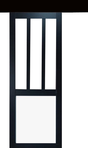 Porta Scorrevole Workshop Nera e Pannelli Vitree bianchi H204 x L83 + Binario in Alluminio Nero e 2 Gusci