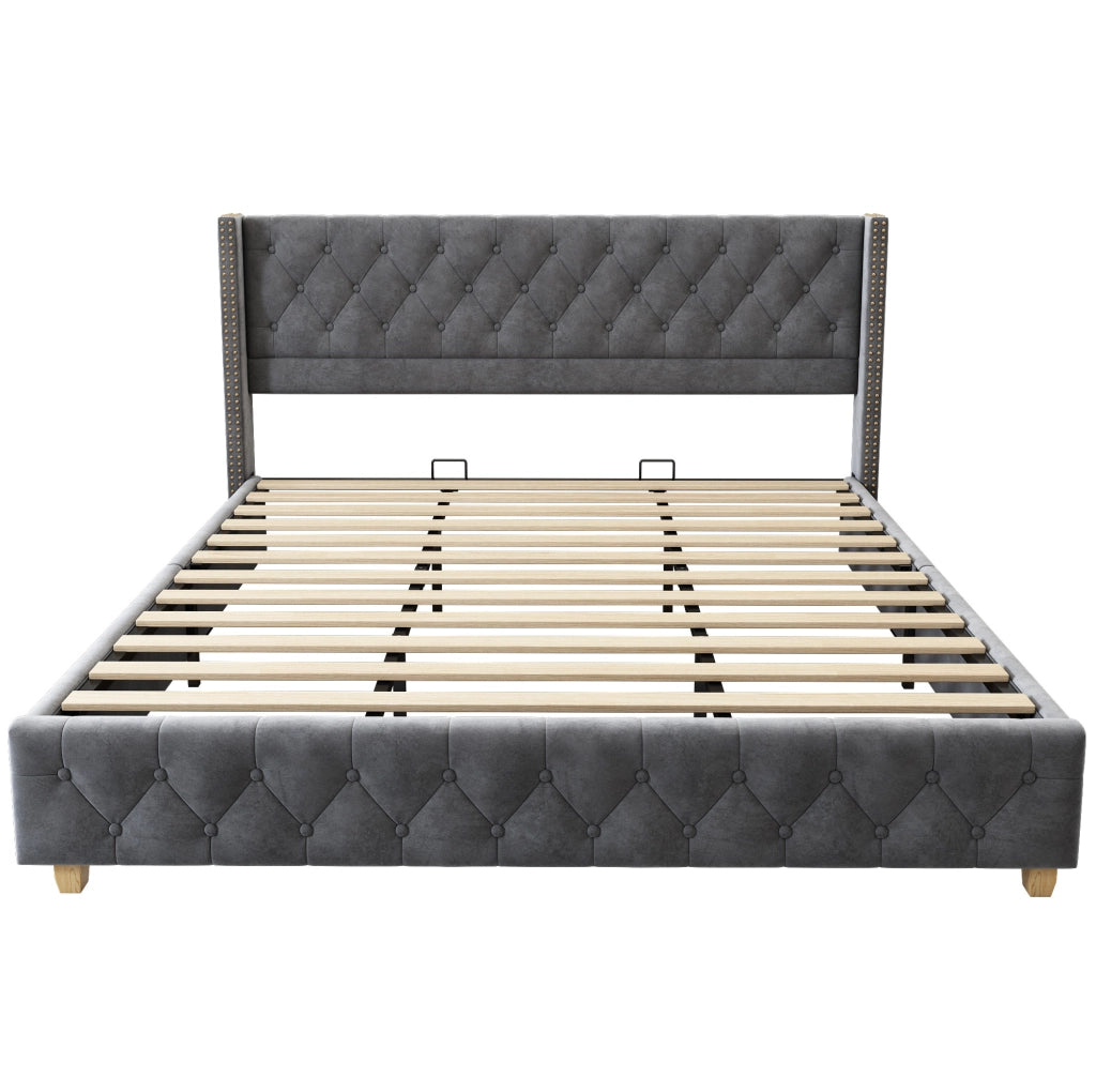 Letto imbottito 180 x 200 cm in velluto grigio con rete
