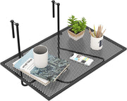 Tavolo da Balcone Appeso, Tavolo Pieghevole per Ringhiere fino a 6 cm di Spessore, Tavolino Salvaspazio per Ringhiere Esterne con Telaio in Metallo per Patio, Portico, Terrazza, Nero