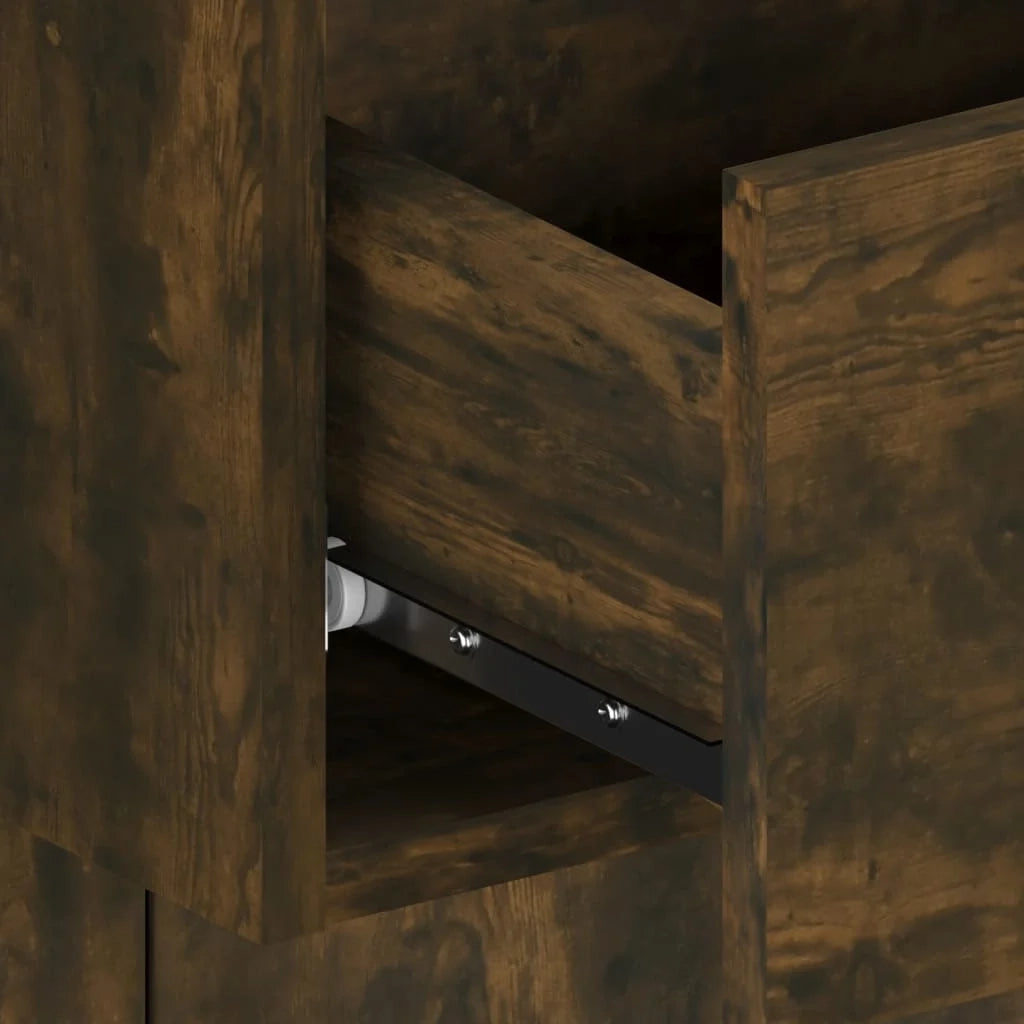 Testiera | Testata Letto con Comodini in Legno Multistrato Rovere Fumo