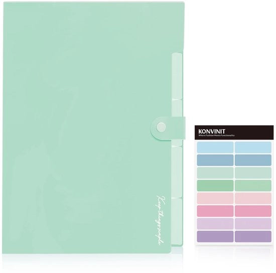 Documentenmap A4 a 5 vetrine map espandibile archivio map organizer in plastica con chiusura, verde