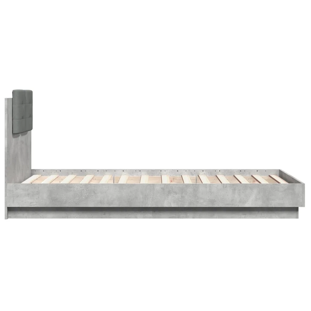 Letto singolo | Letto per adulti | Giroletto Testiera Grigio Cemento 75x190 cm Legno Multistrato