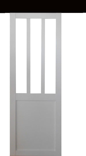 Porta scorrevole da officina rivestita di bianco, larghezza 73 +binario in alluminio nero + 2 gusci installati