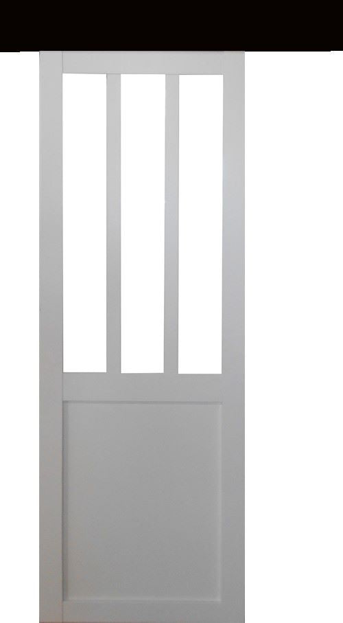 Porta scorrevole da officina rivestita di bianco, larghezza 73 +binario in alluminio nero