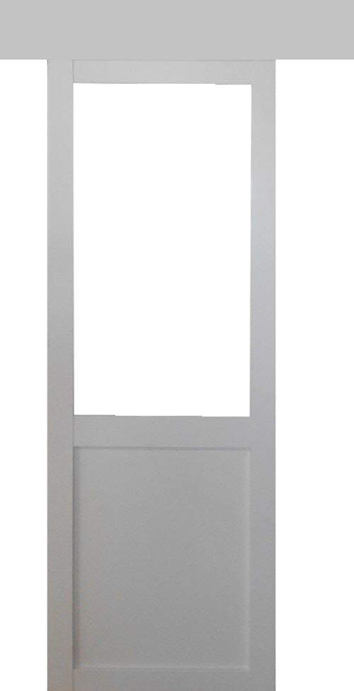 Porta scorrevole bianca da officina H204 x L83 senza montante + binario in alluminio e 2 gusci