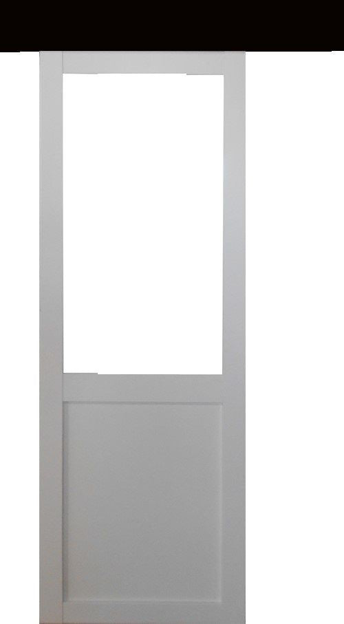 Porta scorrevole da officina bianca H204 x L83 senza montante + binario in alluminio nero