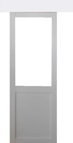 Porta scorrevole da officina bianca H204 x L73 senza montante + binario in alluminio bianco e 2 gusci