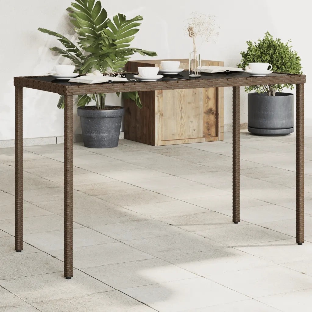 Tavolo Giardino | Tavolino da esterno con Piano Vetro Marrone 115x54x74 cm Polyrattan