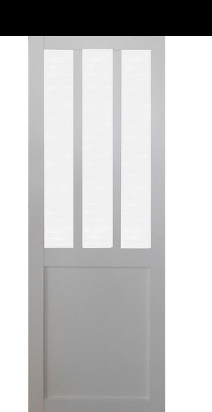 Porta Scorrevole Atelier vetro satinato bianco H204 x L73 + Binario in alluminio nero e 2 gusci