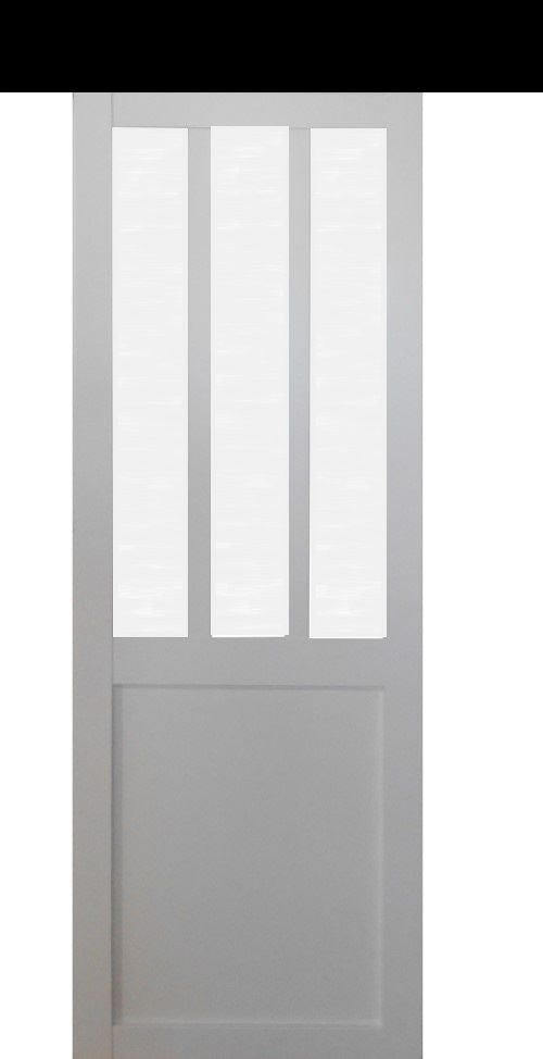 Porta Scorrevole Atelier vetro satinato bianco H204 x L83 + Binario in alluminio listello nero e 2 Gusci