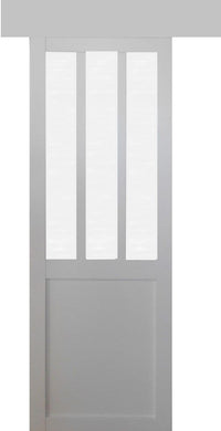 Porta scorrevole bianca da officina in vetro satinato H204 x L73 + binario in alluminio