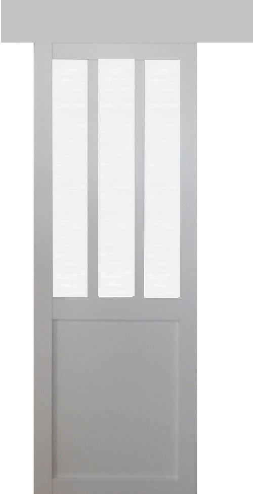 Porta scorrevole bianca da officina in vetro satinato H204 x L73 + binario in alluminio