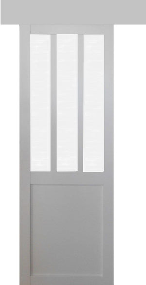 Porta scorrevole bianca da officina in vetro satinato H204 x L83 + binario in alluminio