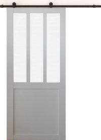 Porta scorrevole da officina bianca in vetro satinato H204 x L83 + guida a rulli nera