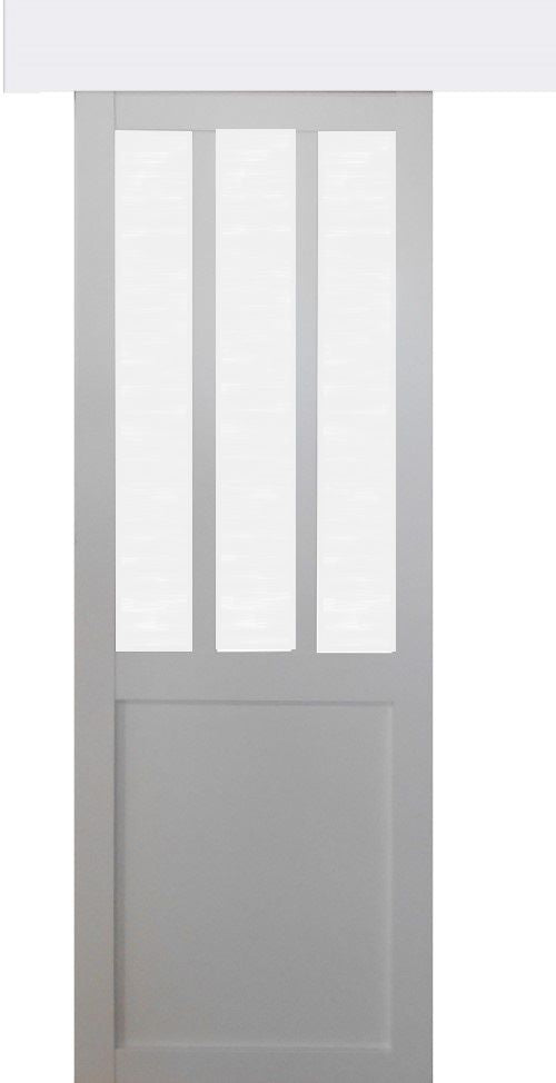 Porta Scorrevole Officina Vetro satinato bianco H204 x L73 + Binario in alluminio Listello bianco