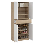 Scarpiera Jangmi, Mobile portascarpe, Armadio da ingresso multiuso, Mobiletto per calzature, 80x40 h192 cm, Rovere e Bianco