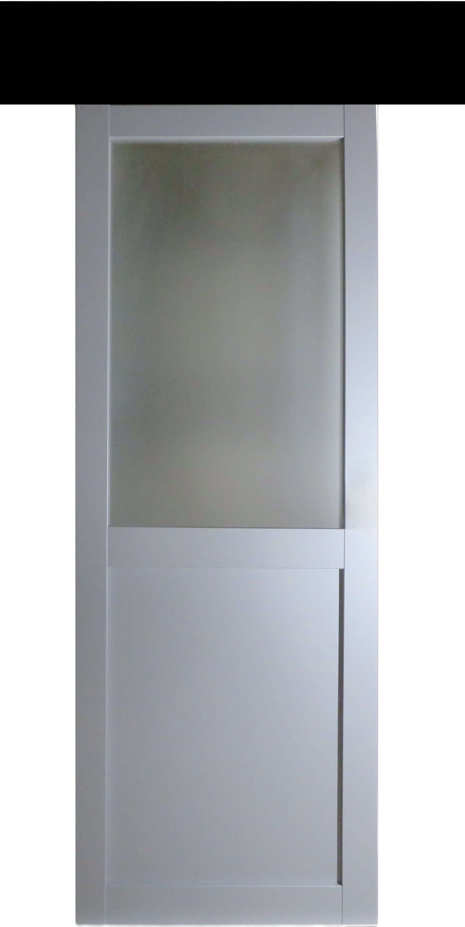 Porta scorrevole Athena Style Atelier En Enrobe Gris Clair Largeur 73 + Rail Alu Bandeau Noir + 2 Coquilles Posees