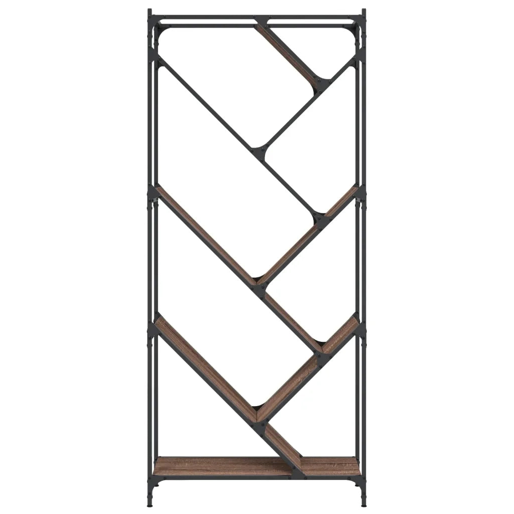 Libreria-Scaffale per Libri-Mobile di Stoccaggio Rovere Marrone 79x30x180cm Legno Multistrato e Metallo