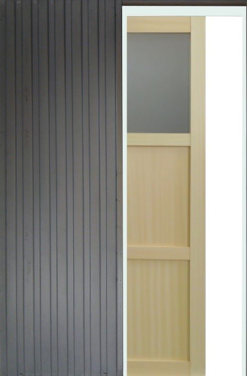 Porta scorrevole a 2 pannelli + 1 vetro impiallacciato ayous H204 x L.83 + Sistema a rullo e finiture in dotazione