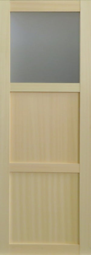 Ayous Porta scorrevole a 2 pannelli + 1 vetro H204 x L73 + 2 gusci installati senza maniglia