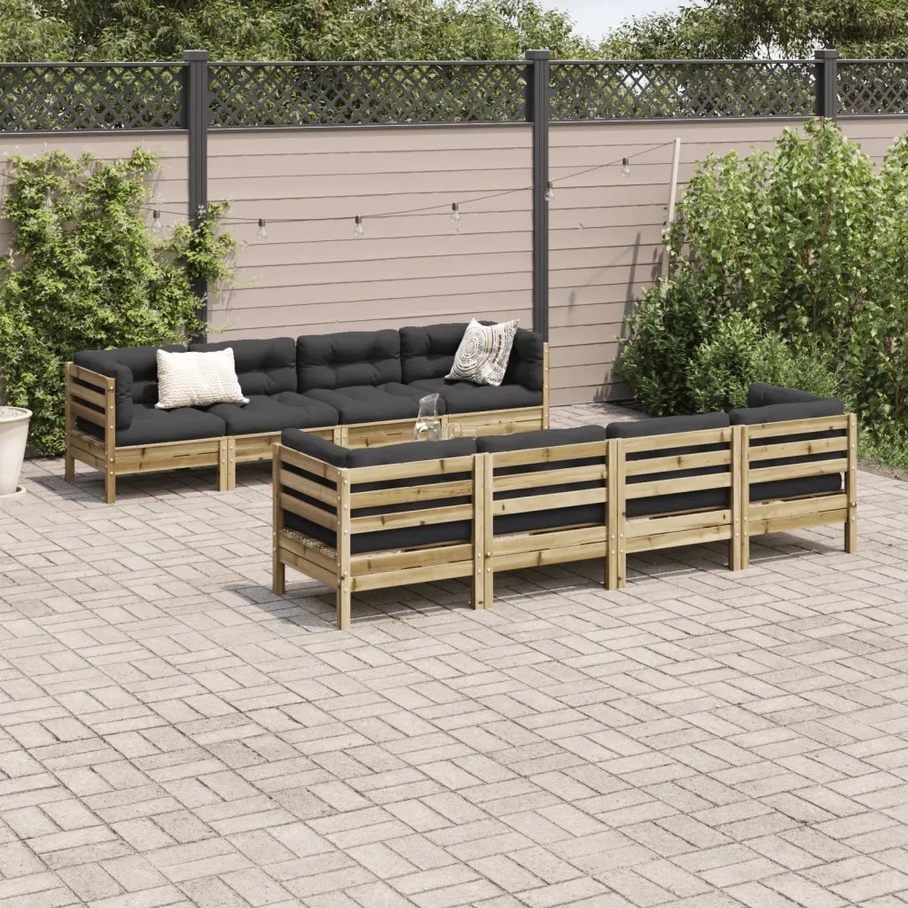 Set Divani da Giardino 9pz con Cuscini Legno Impregnato di Pino