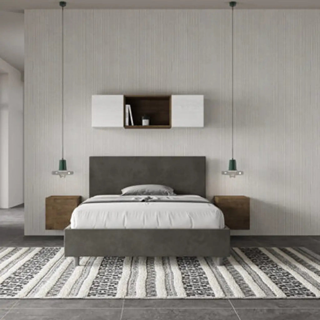 Letto matrimoniale francese contenitore imbottito 140x210 microfibra grigio Adele