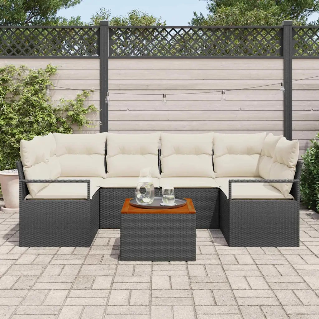 Set Divano da Giardino con cuscino 7 pcs Nero polyrattan