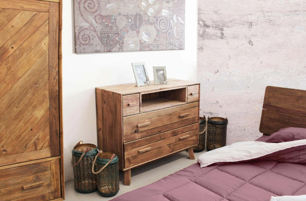 Cassettiera Nelson 110x48x92 h cm in Pino riciclato Marrone