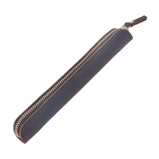 Etui in Pelle in Stile Retro - Custodia con Zip per Pennarelli e Matite - 19 x 3 cm