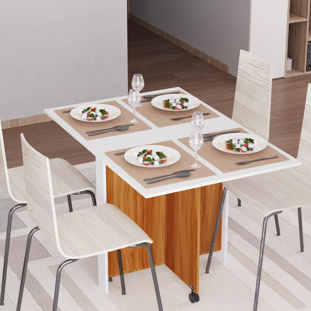 Tavolo da Pranzo Allungabile ¨C Xylo ¨C Pieghevole Salvaspazio con Ruote 120x80x73cm Bianco