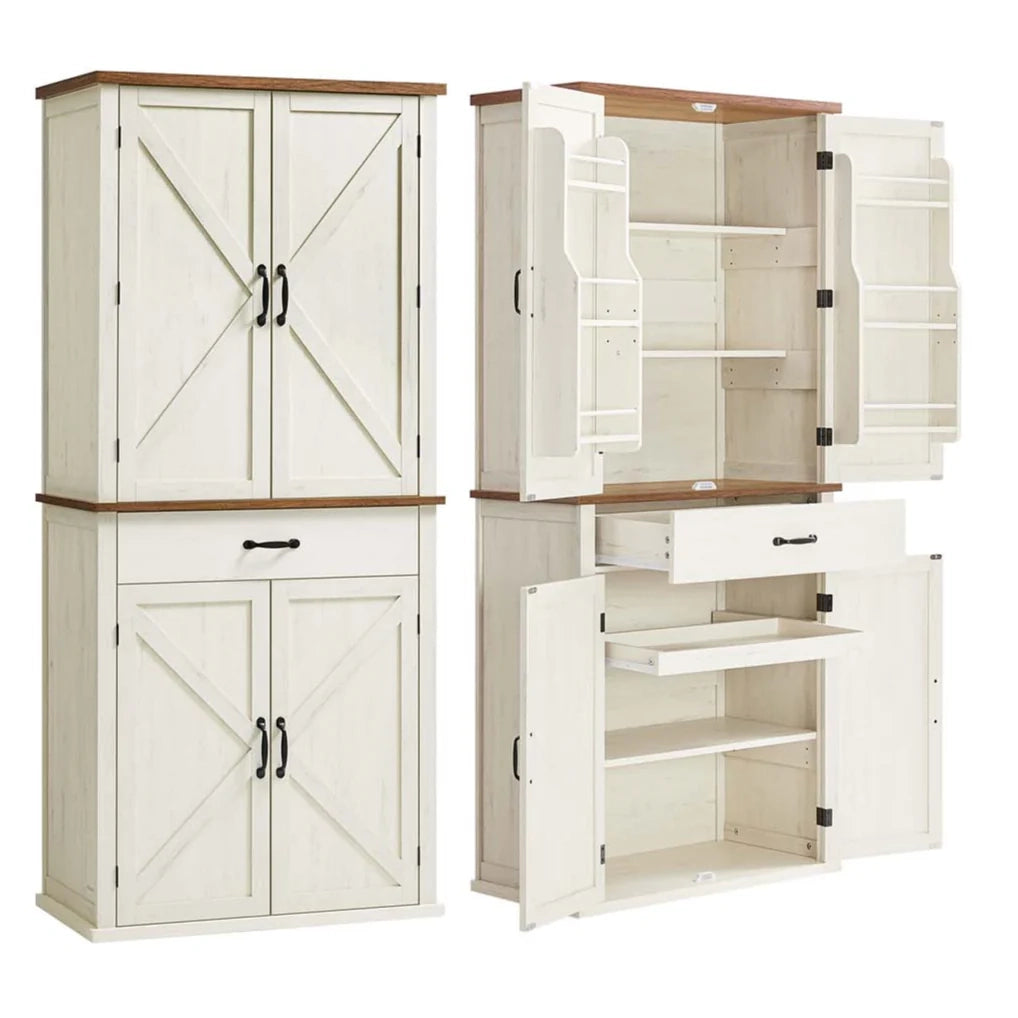 Credenza alta da cucina mobiletto portaoggetti 40 x 76 x 178 cm ampio spazio con un cassetto 4 ripiani regolabili 6 ripiani sull'anta per soggiorno/cucina bianco 12_0004536
