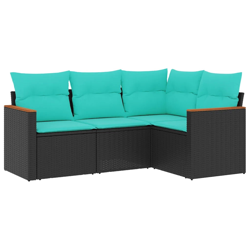 Set Divani da Giardino 4 pz con Cuscini Nero in Polyrattan 3225931