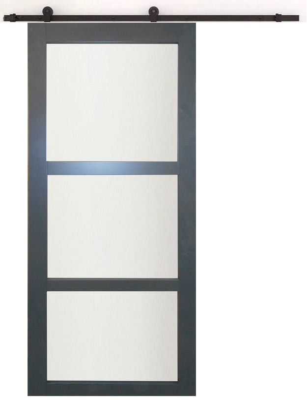 Porta scorrevole in Grigio Antracite RAL 7016 'Blakeria' Modello H204 x L93 + Binario a rulli nero