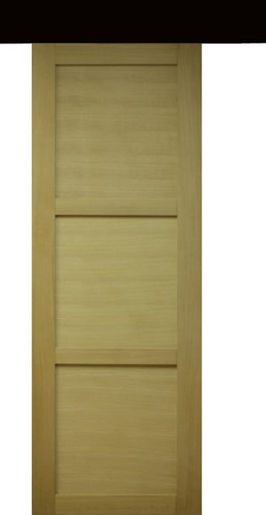 Porta scorrevole a 3 pannelli impiallacciata Ayous H204 x L73 + guida a fascia nera senza maniglia