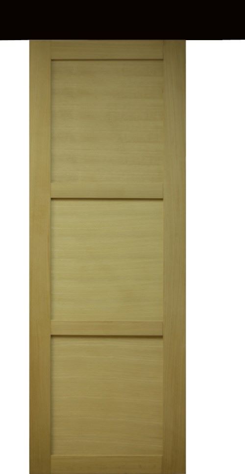 Porta Scorrevole Ayous in Legno 3 Ante H204 x L73 + Binario Alluminio Listello Nero e 2 Gusci Neri senza maniglia