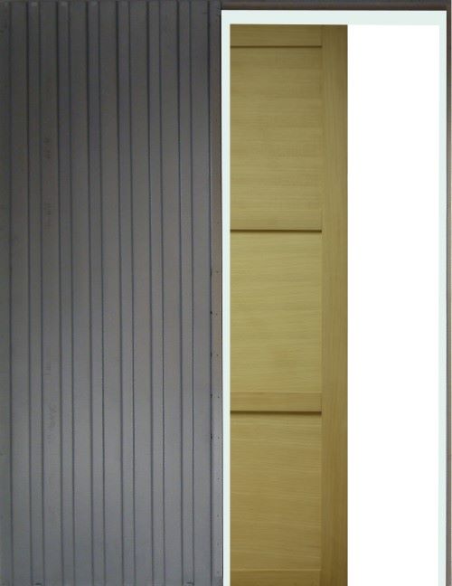 Porta scorrevole a 3 pannelli con impiallacciatura Ayous H.204 x L.73 + sistema a cerniera e pannellatura in dotazione